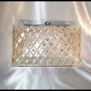 Vintage 1950s Clear Lucite Clutch with Rhinestones